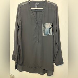 Calvin Klein Black Women's Blouse with Faux Leather Accents